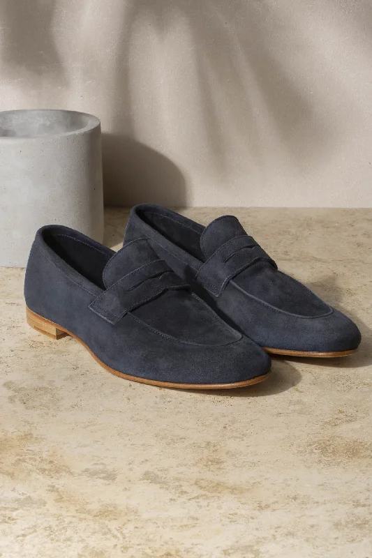 Comfortable Dress Flats Blue soft penny loafers - Made In Italy