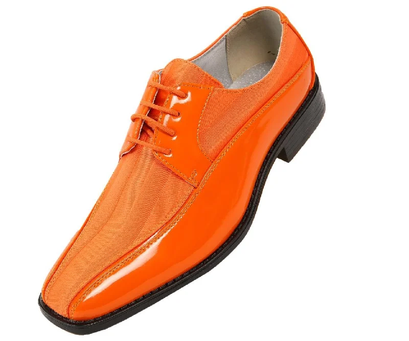 Trendy Casual Sandals Men's Striped Satin and Matching Patent Upper Shoes Color Orange Trendy Casual Sandals Men's Striped Satin and Matching Patent Upper Shoes Color Orange