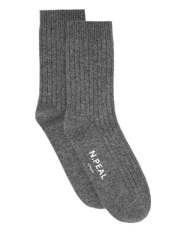 Luxury Hiking Shoes Men's Rib Cashmere House Socks Elephant Grey