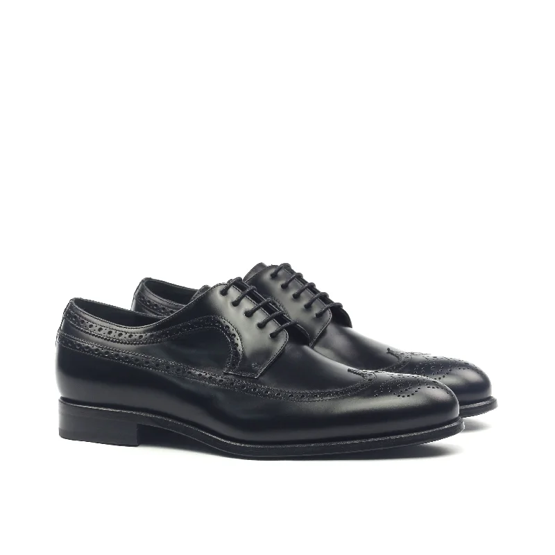 Classic Hiking Footwear Unique Handcrafted Black Wingtip Oxford w/ Full Brogue by Le Ruux