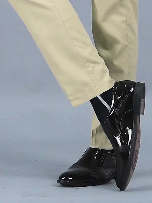 Sporty Snow Boots Men Black Patent Leather Party Formal Textured Strip Slip On Shoes