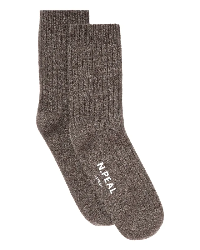 Sporty Casual Sneakers Men's Rib Cashmere House Socks Wood Smoke Brown