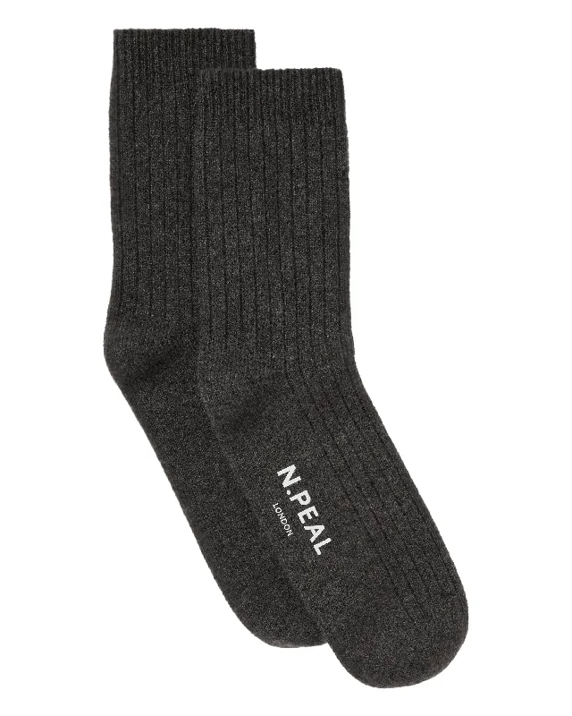 Comfortable Winter Sneakers Men's Rib Cashmere House Socks Dark Charcoal Grey