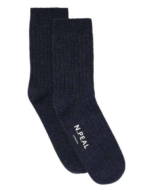 Formal Hiking Footwear Men's Rib Cashmere House Socks Navy Blue