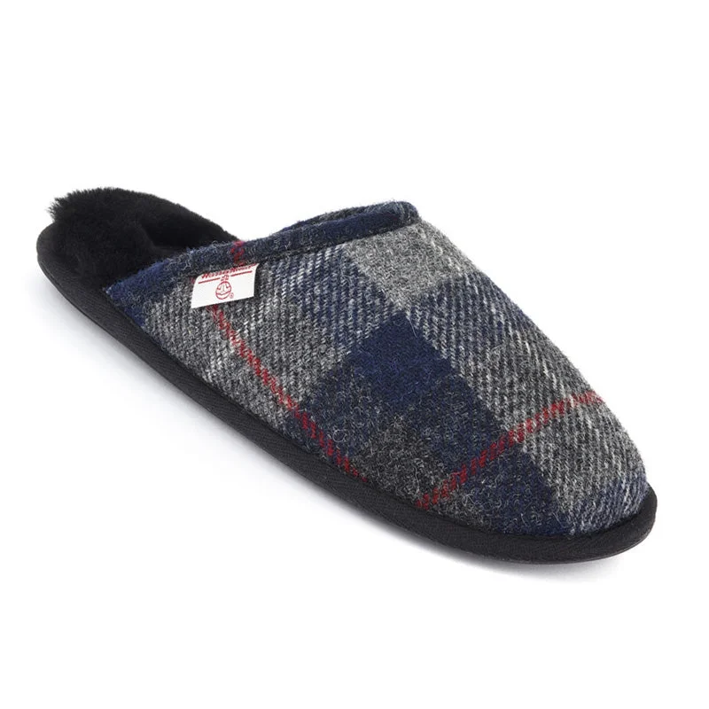 Stylish Platform Boots William - Harris Tweed Mule - Navy / Black Check