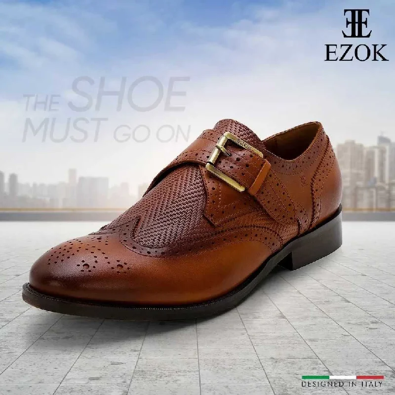 Comfortable Dress Flats Ezok Tan Single Strap Monk Shoes
