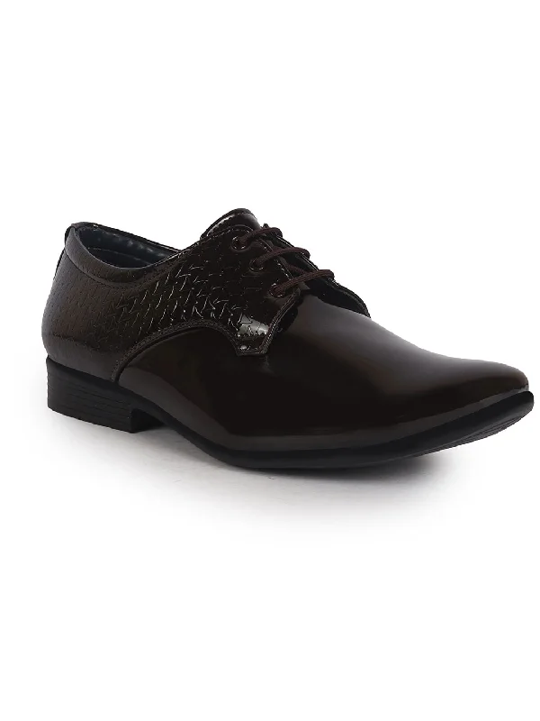High Fashion Footwear Men Brown Party Formal Patent Leather Lace-Up Shoes for Office|Memory Cushion Insole|Meeting Comfort Slip-Ons