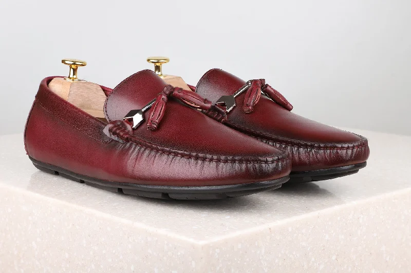 Fashionable Work Boots Driving Shoes-Burgundy