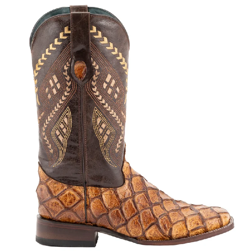 Best Dress Shoes Bronco Pirarucu Print Square Toe Pull On Cowboy Boots