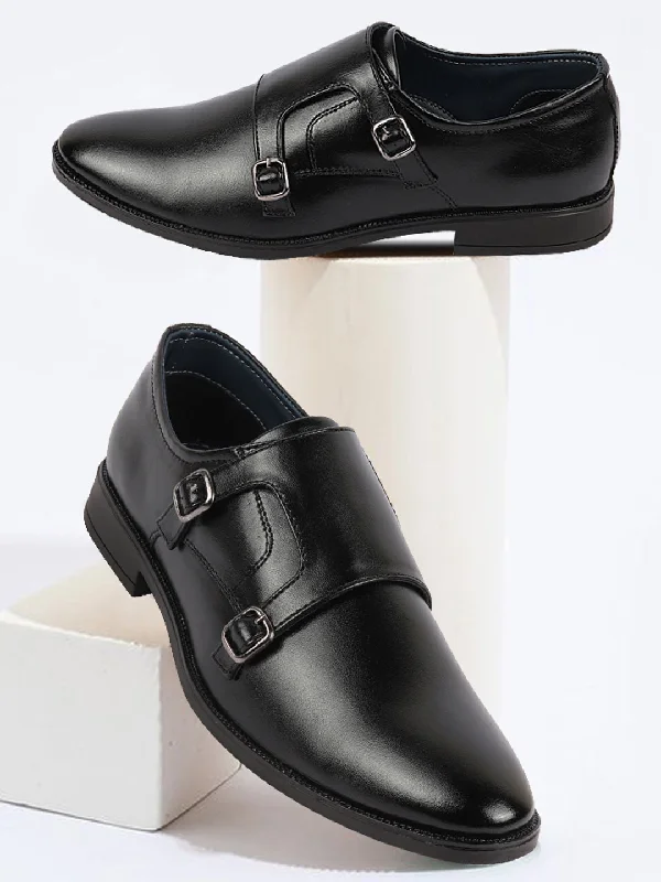 Luxury Running Shoes Men Black Formal Wedding Party Double Monk Strap Shoes