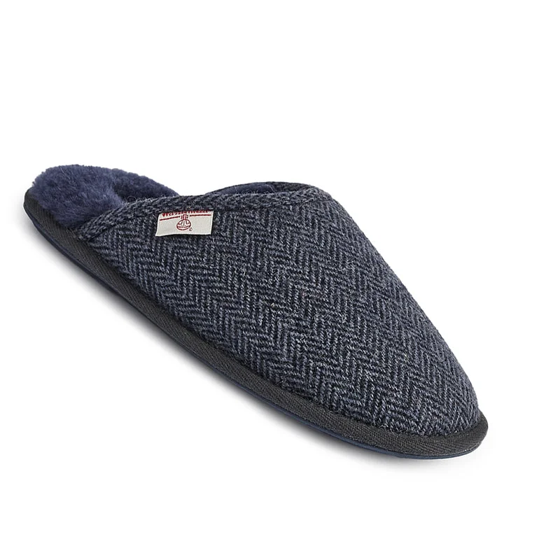 Stylish Winter Footwear William - Harris Tweed Mule - Navy Herringbone