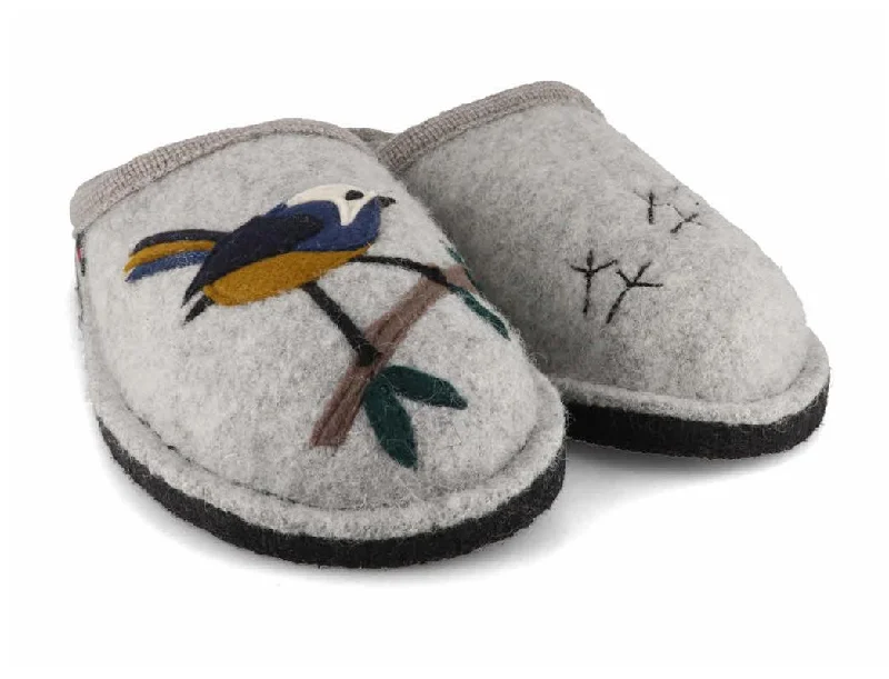Designer Work Shoes HAFLINGER Women Felt Slippers 'Flair Songbird', stone gray