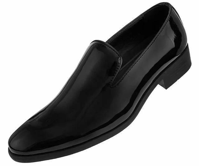 Stylish Work Sneakers Black Slip On Shiny Tuxedo Shoes