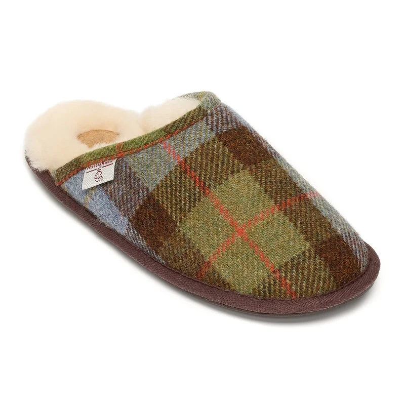High Fashion Work Boots William - Harris Tweed Mule - Chocolate / Green Check
