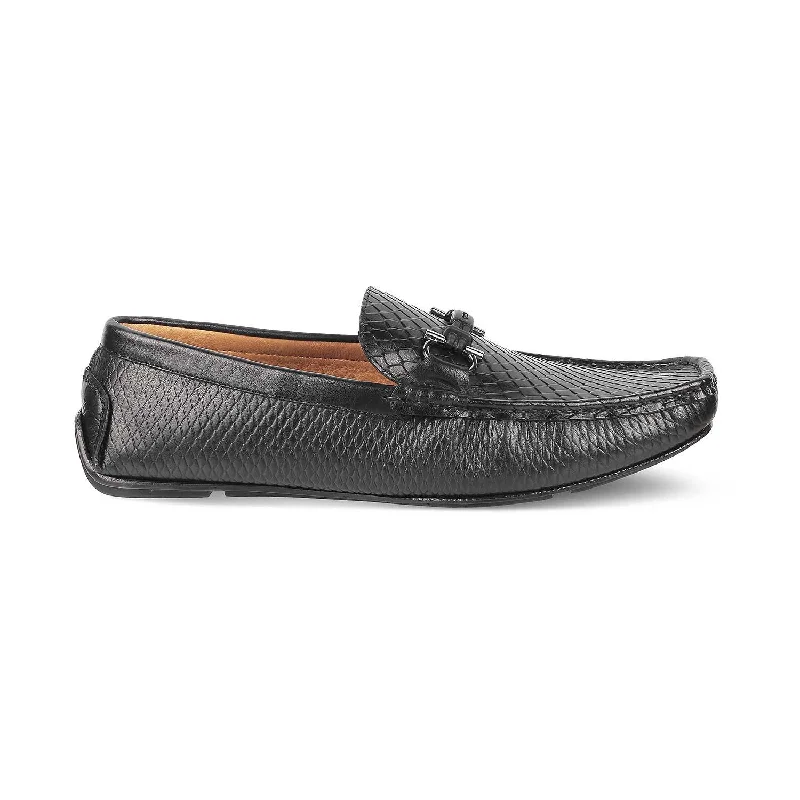 Comfortable Work Sneakers Tresmode Ferro Black Men's Textured Leather Driving Loafers