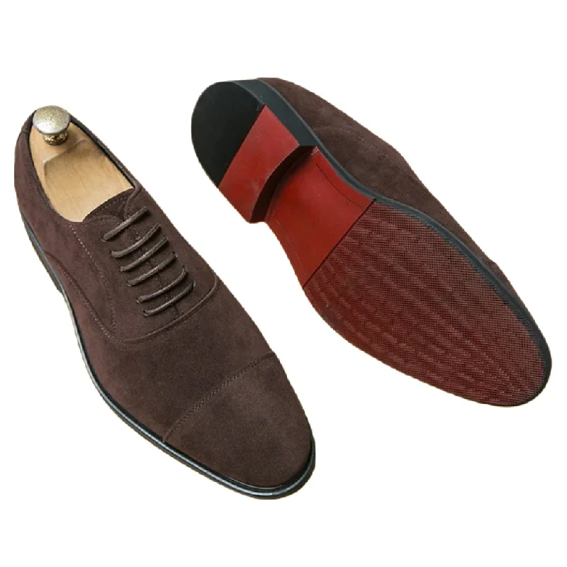 Stylish Winter Footwear The Brogue - Red bottom sole Suede leather oxfords