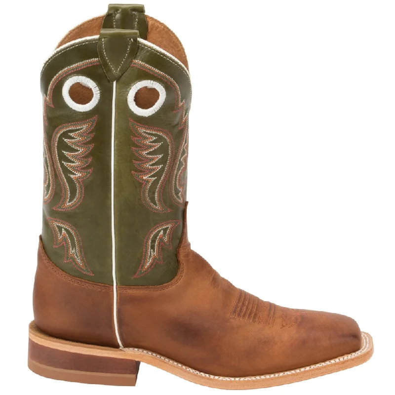 Fashionable Work Boots Austin 11 Inch Embroidered Square Toe Pull On Cowboy Boots