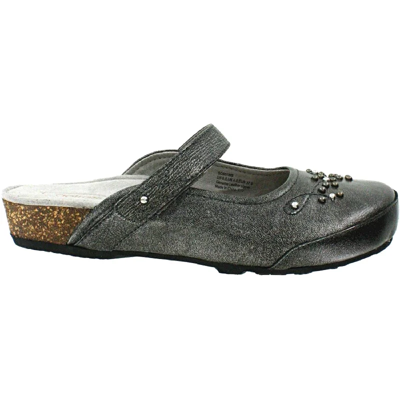 Durable Flip Flops Women's Aetrex Amanda Mary-Jane Pewter Leather