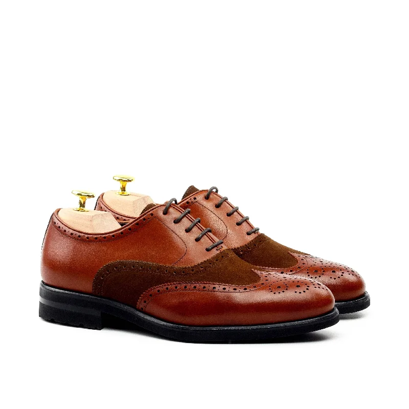 Comfortable Loafers For Women Unique Handcrafted Caramel Brown Wingtip Oxford w/ Full Brogue by Le Ruux
