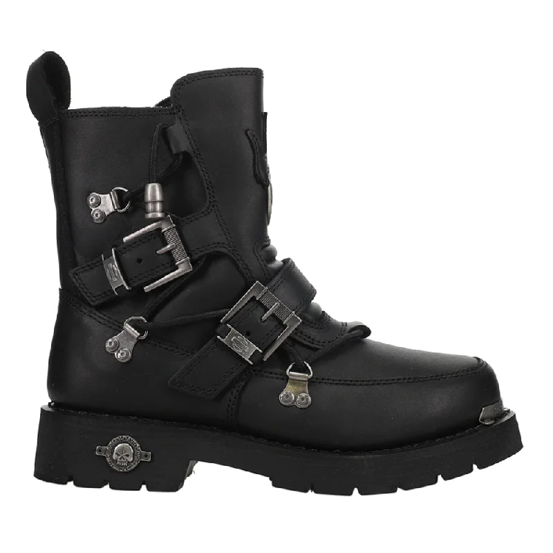Stylish Winter Footwear Distortion Logo Motorcycle Round Toe Boots