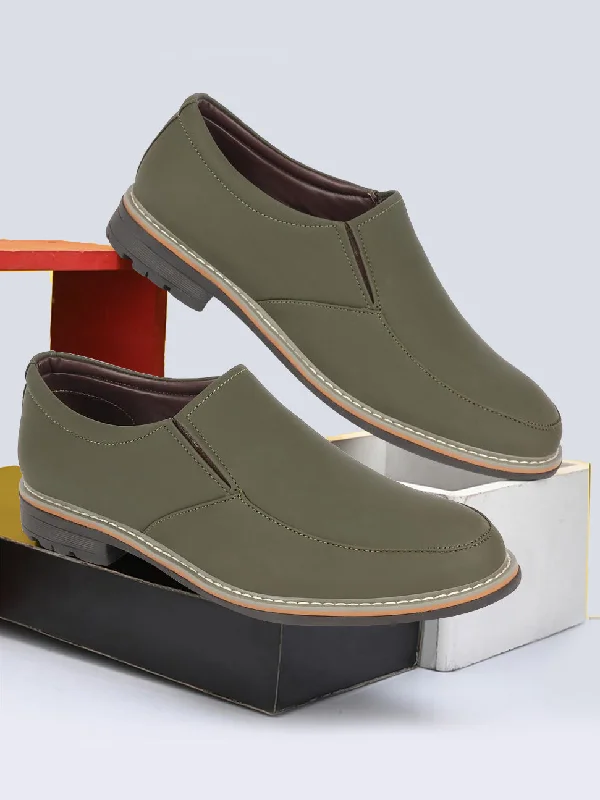 Classic Hiking Boots Men Olive Formal Office Comfort Design Broad Feet TPR Welted Sole Slip On Shoes