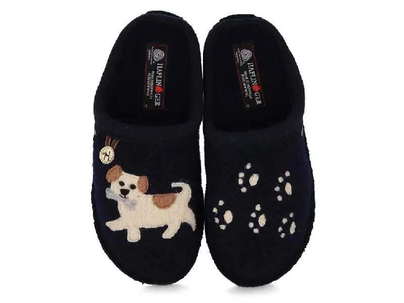 Formal Hiking Footwear HAFLINGER Women Boiled Wool Slippers 'Flair Fido', dark blue