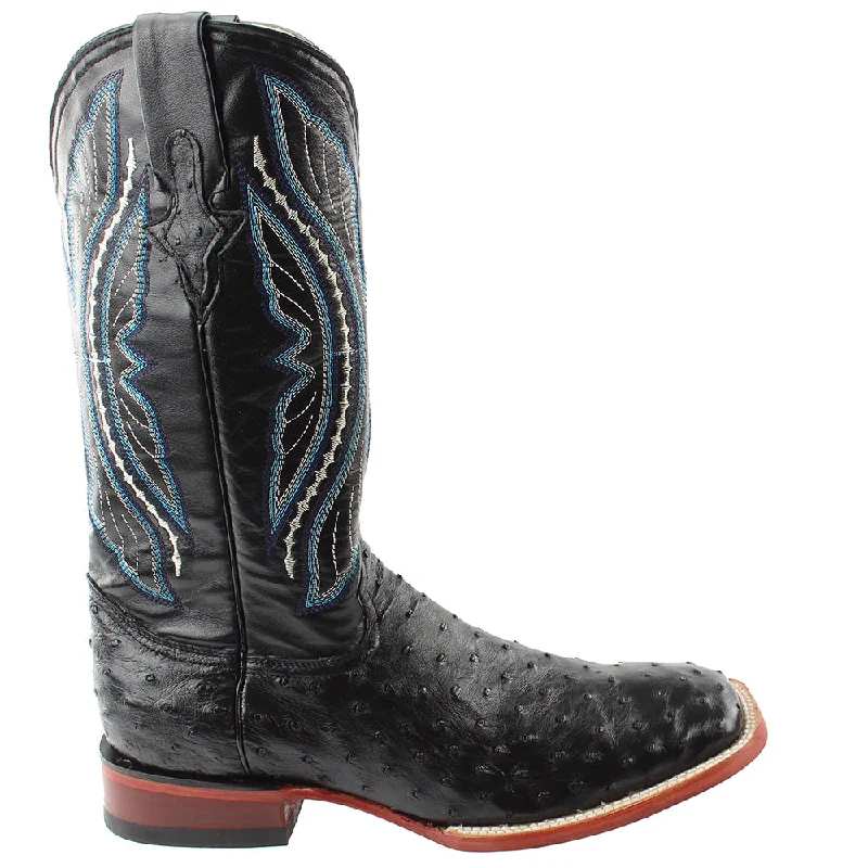 Warm Hiking Boots Full Quill Ostrich Embroidered Square Toe Cowboy Boots