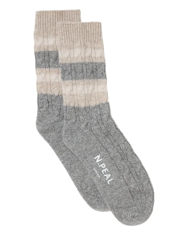 Durable Sports Sneakers Men's Stripe Cable Cashmere Socks Frost White