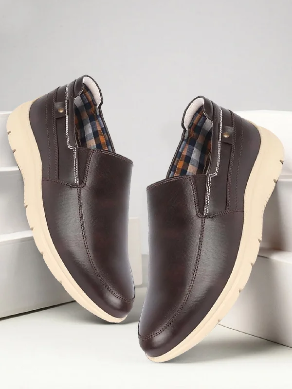 Waterproof Loafers Men Brown Genuine Leather Feather Lightweight EVA Sole Formal Office Comfort Broad Feet Slip On Shoes