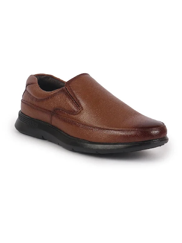 High Fashion Footwear Men Tan Genuine Burnish Leather Formal Dress Slip On Flat Heel Shoes For Office|Work|Loafer|Half Shoes|Cut Shoe
