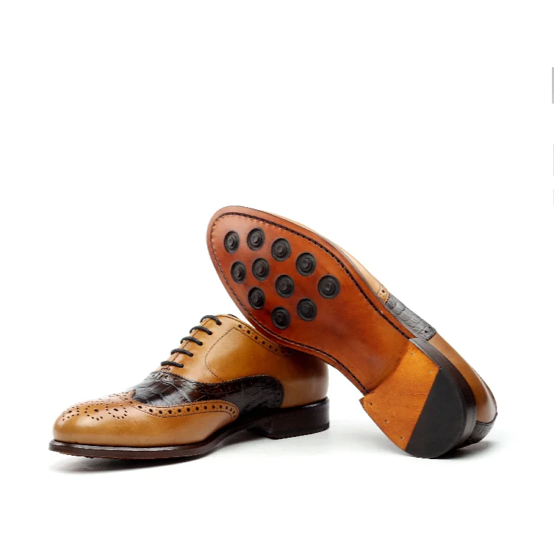 Cozy Casual Shoes CRASSUS - Golden Brown Oxford shoes. Exotic Croc Highlights  (big sizes)