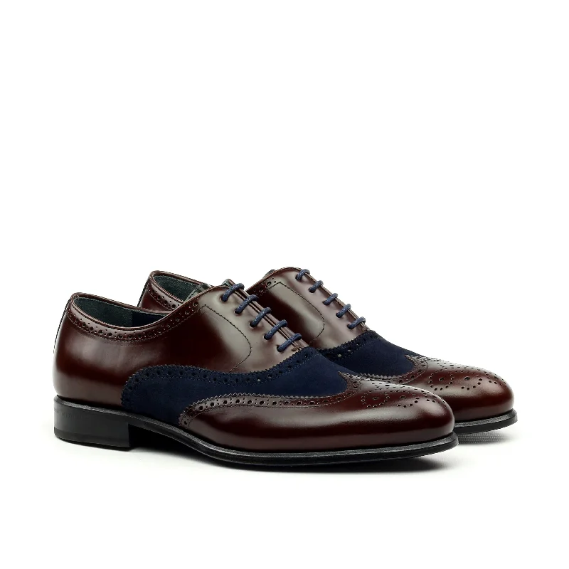 Designer Sneakers For Sale Azul -  Coffee Brown Wingtip Oxford. full Brogue, Blue Suede Highlights and blue bottom sole