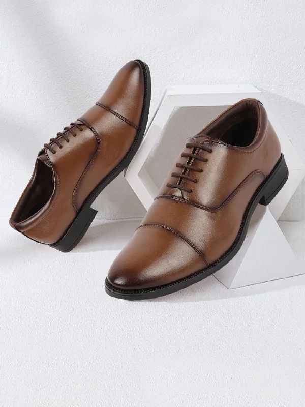 Affordable Hiking Shoes Men Tan Formal Office Work Lace-Up Derby Shoes