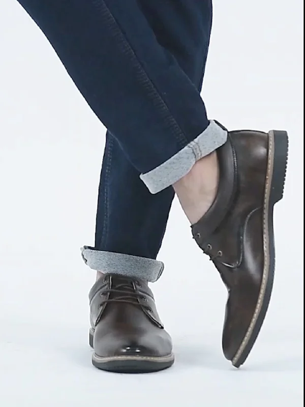 Trendy Walking Boots Men Brown Formal Lace Up Oxford Shoes with TPR Welted Sole