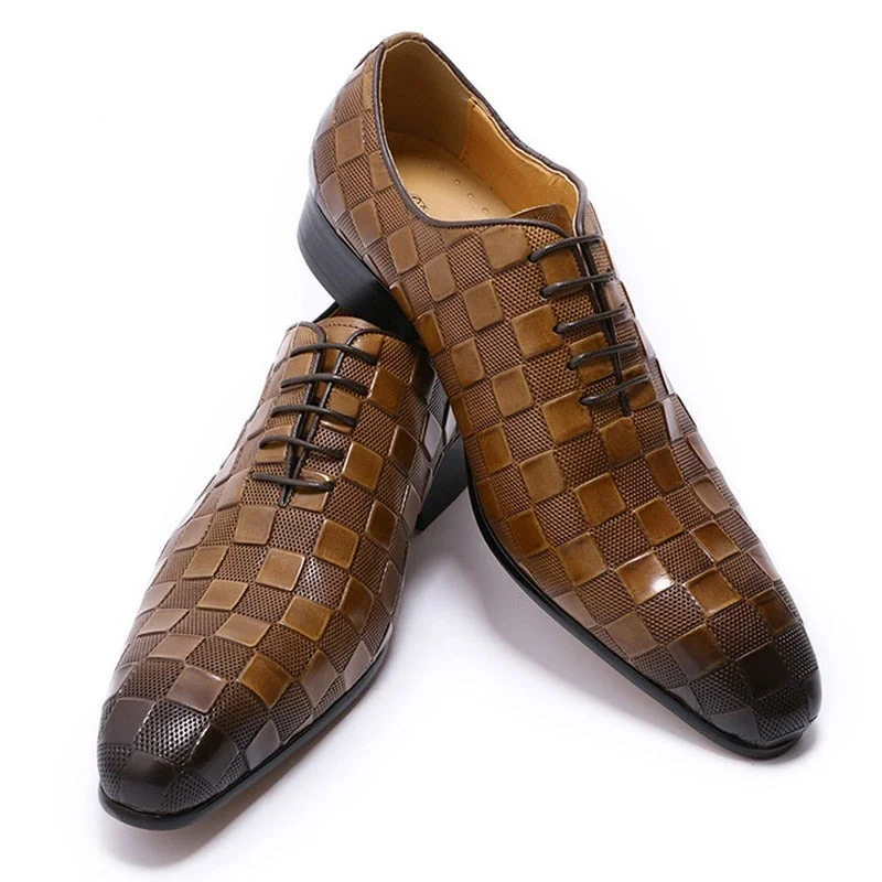 Comfortable Snow Sneakers The Quadrato - Luxury  Leather Dress Shoes (Checkered Squares Pattern)