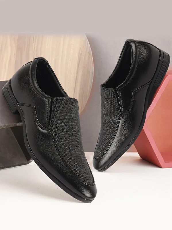 Comfortable Boots For Hiking Men Black Formal Office Meeting Textured Slip On Shoes