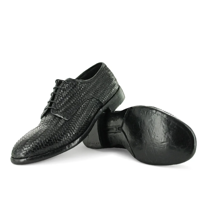 Comfortable Loafers For Women ABO4A - Black Interwoven Lace Up