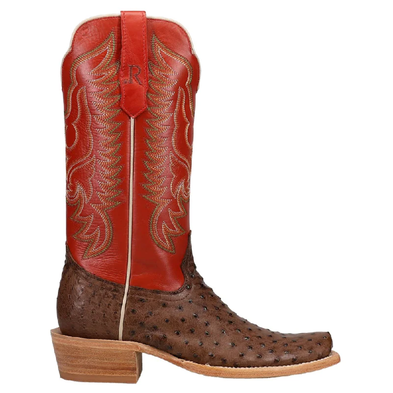 Stylish Casual Footwear Full Quill Ostrich Embroidered Square Toe Cowboy Boots