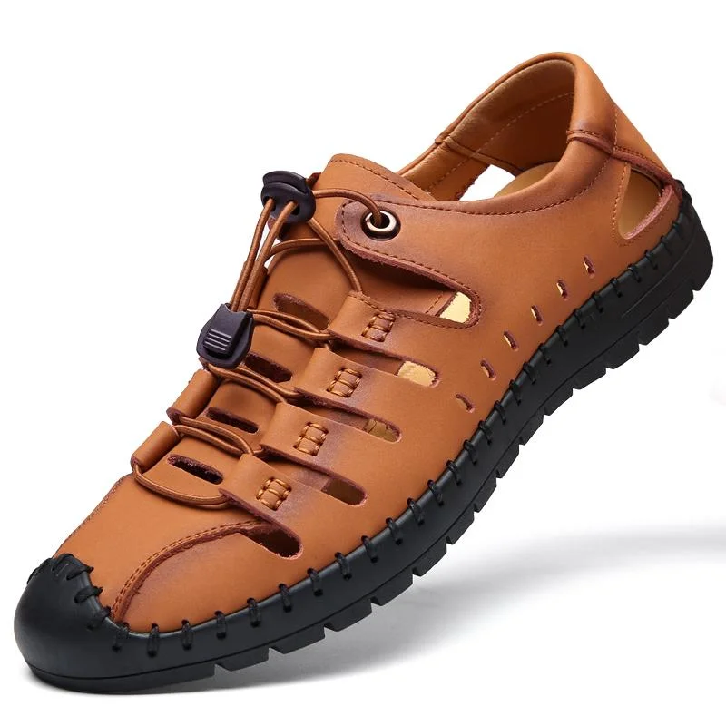 Breathable Hiking Boots Men's sandals wear soft sole leather hole shoes cowhide casual hollow sandals Breathable Hiking Boots Men's sandals wear soft sole leather hole shoes cowhide casual hollow sandals