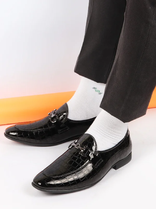 Best Winter Sneakers Men Black Party Formal Patent Leather Embossed Design Buckle Slip On Loafer Shoes