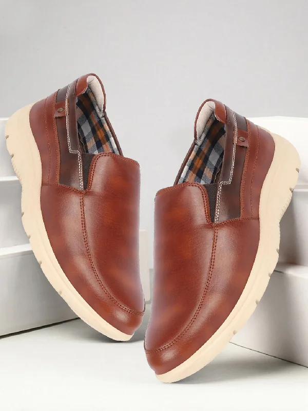 Stylish Winter Boots Men Tan Genuine Leather Feather Lightweight EVA Sole Formal Office Comfort Broad Feet Slip On Shoes