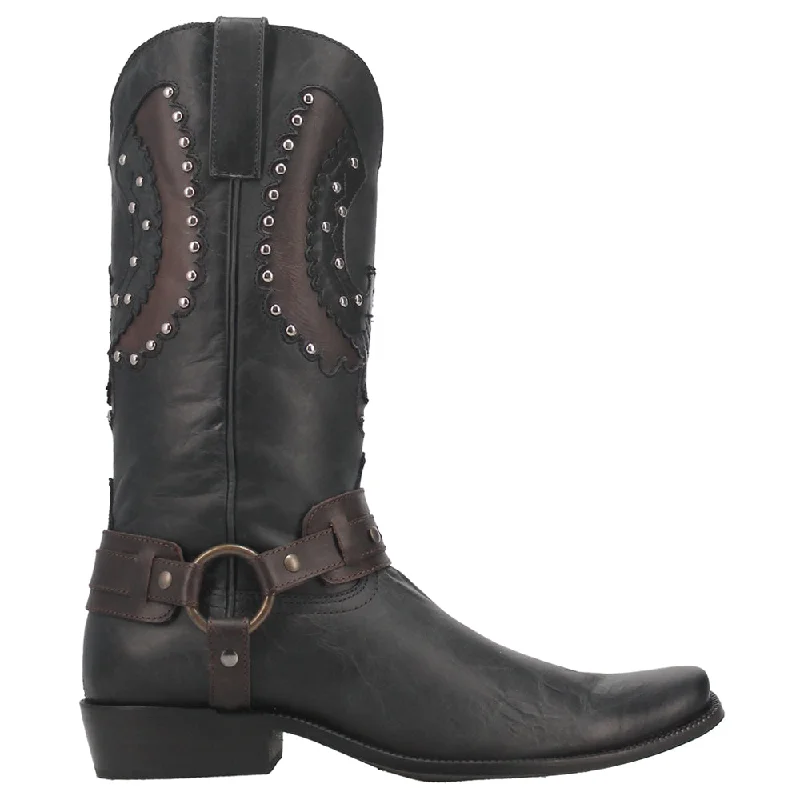 Stylish Winter Boots War Eagle Studded Square Toe Pull On Cowboy Boots