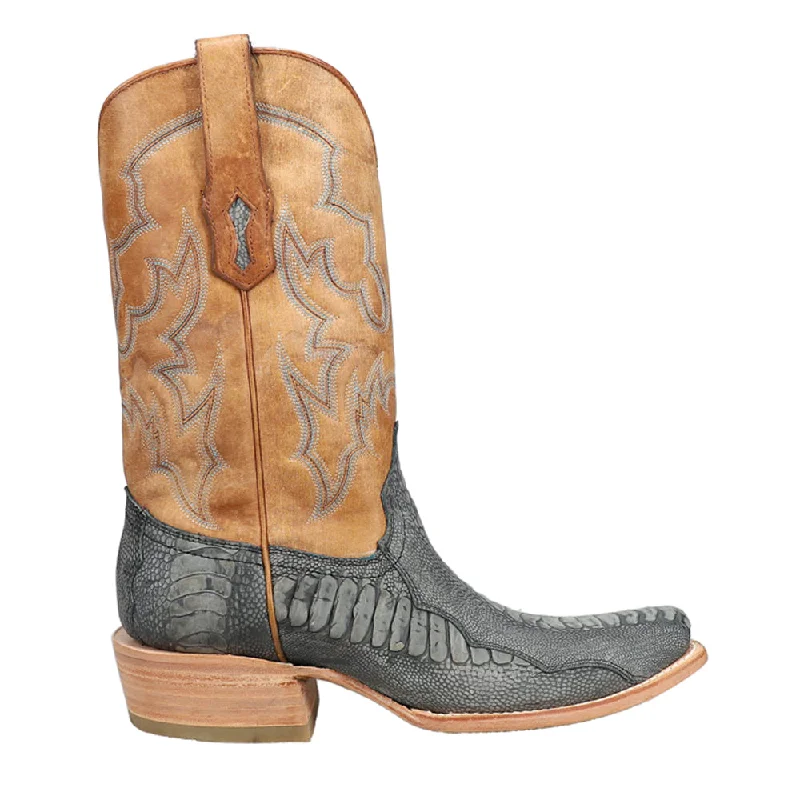 Casual Running Sneakers Ostrich Leg Embroidered Narrow Square Toe Pull On Cowboy Boots