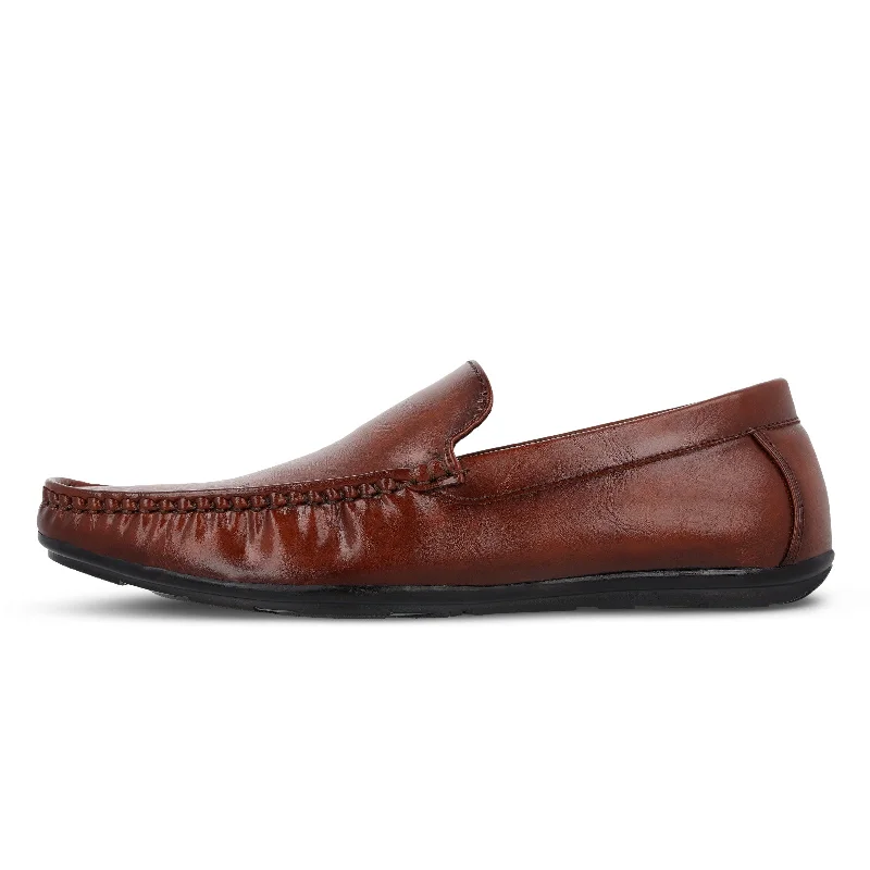 Luxury Leather Sneakers Walkaroo Men Loafer Formal Shoes - WF6018 Brown