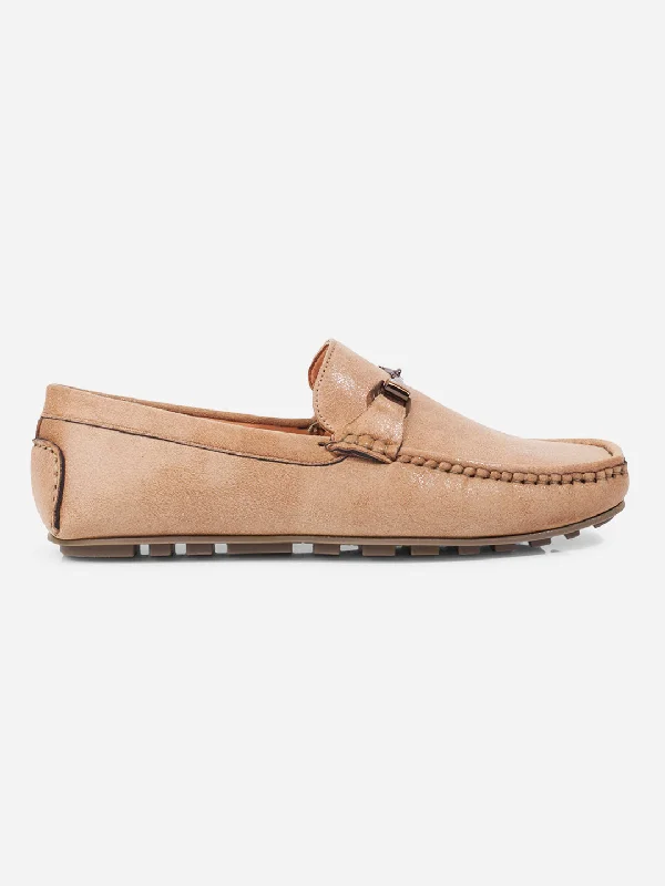 Comfortable Platform Shoes Men's Beige Moc Toe Buckle Loafer (IX4115)