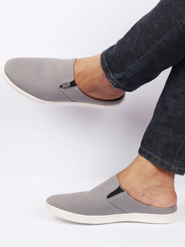 High Fashion Work Boots Men Grey Casual Back Open Canvas Stylish Slip On Shoes