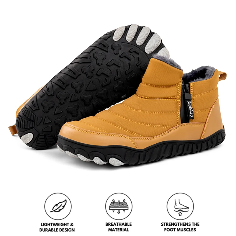 Elegant Wedding Shoes Men Thickened Warm Outdoor Leisure Side Zip Snow Boots Non-slip & Waterproof Winter Barefoot Shoes