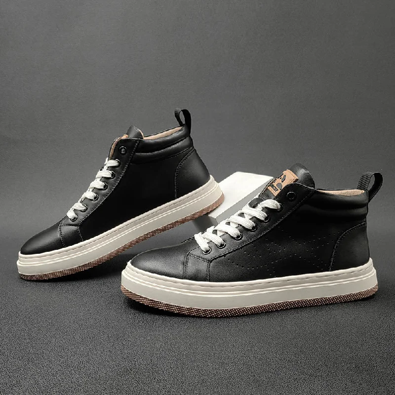 Chic High Heels Collection Men Fashion Breathable Leather Casual High Top Shoes