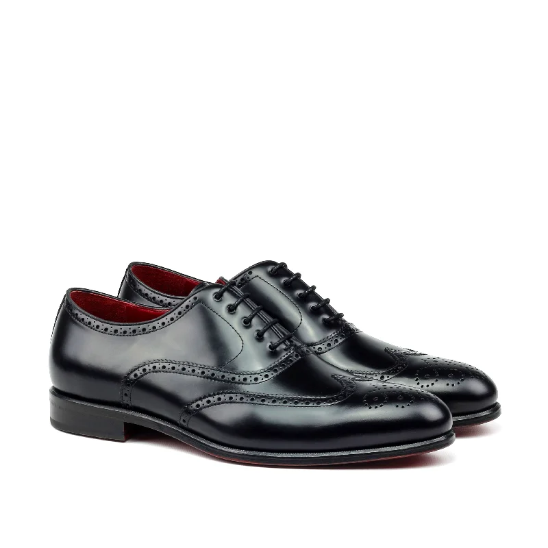 Comfortable Winter Sandals Unique Handcrafted Black Wingtip Oxford w/ Full Brogue by Le Ruux