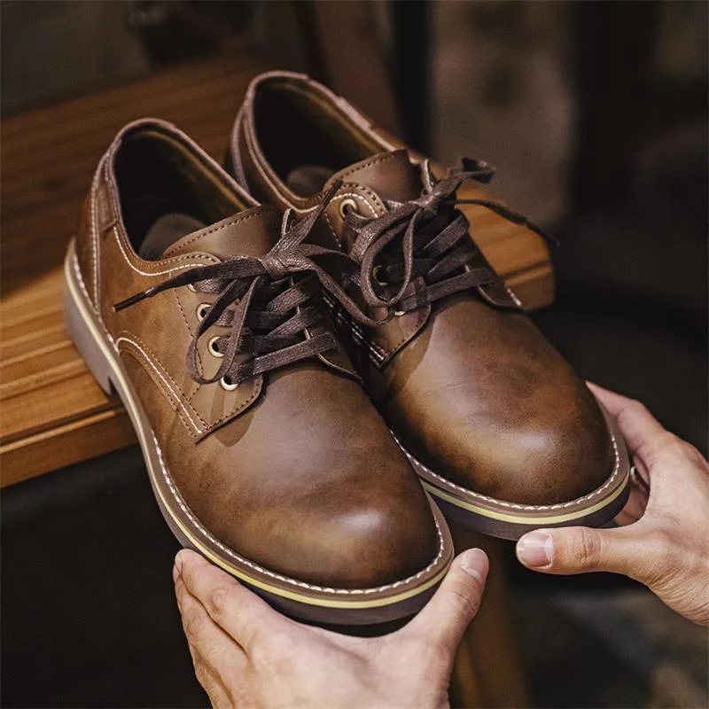 Comfortable Platform Boots Men Classic Cowhide Leather Casual Work Shoes